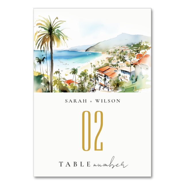 Numéro De Table Puerto Vallarta Mexico Watercolor scape Wedding (Par défaut)