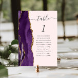 Numéro De Table Purple Gold Agate Blush Pink Mariage<br><div class="desc">Le bord gauche de cette élégante carte de numéro de table mariage moderne comporte une bordure d'aquarelle violette ornée d'une parties scintillant en faux or. Le mot "table" apparaît dans le script d'écriture manuscrite gris charbon sur un arrière - plan rose vif. Ajoutez les noms de vos invités qui sont...</div>