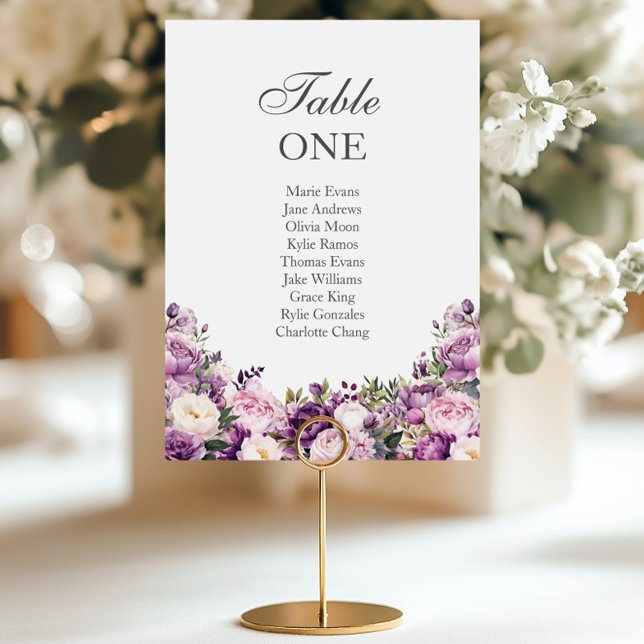 Numéro De Table Purple Lilac Blush Floral Wedding Seating (Créateur téléchargé)