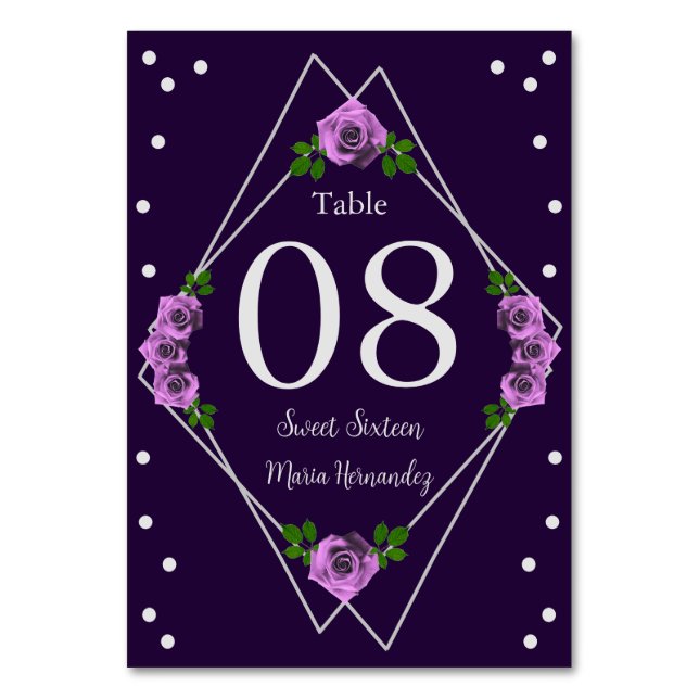 Numéro De Table Purple Rose Silver Géométrique Sweet 16 (Par défaut)