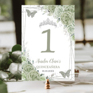 Numéro De Table Quinceañera Anniversaire Sage Green Floral Papillo