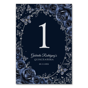 Numéro De Table Quinceañera Argent Navy