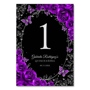 Numéro De Table Quinceanera Argent Violet