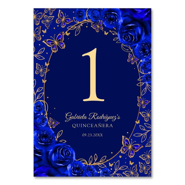 Numéro De Table Quinceanera Bleu Royal Or (Par défaut)