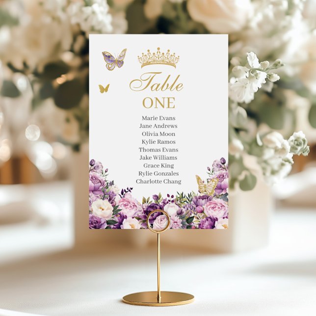 Numéro De Table Quinceanera Fleur de Lilas Pourpre  (Créateur téléchargé)