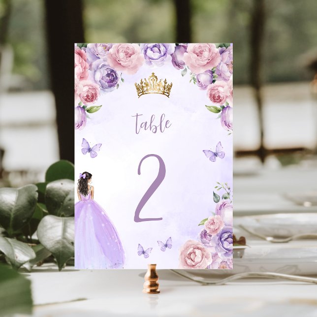 Numéro De Table Quinceañera Florale Aquarelle Teintée de Violet (Créateur téléchargé)