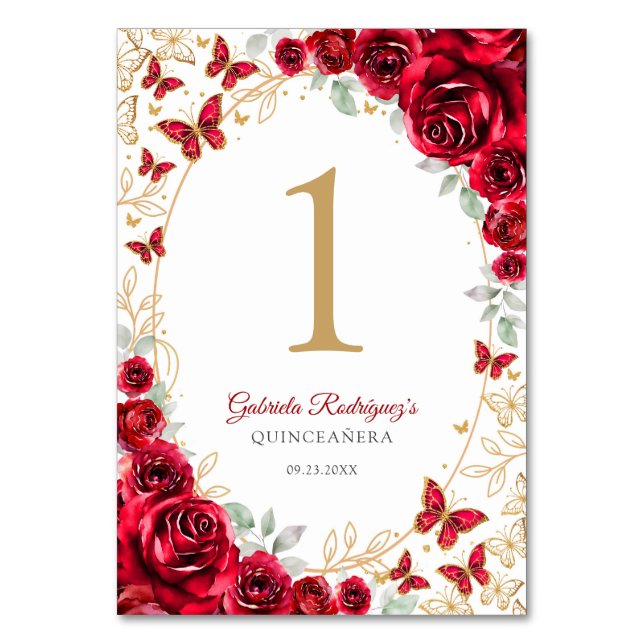 Numéro De Table Quinceañera Florale d'Oro Rosso (Par défaut)