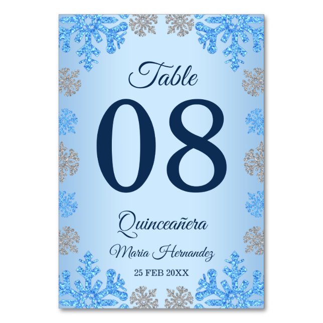 Numéro De Table Quinceañera Ice Blue Silver Winter Snowflake (Par défaut)