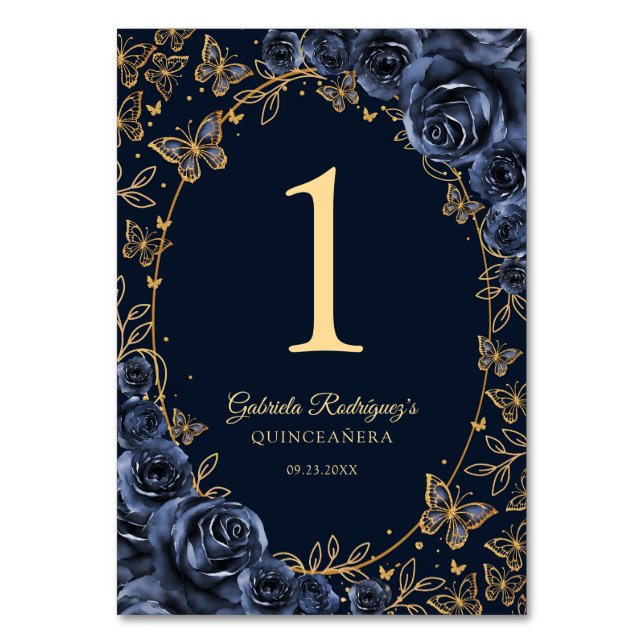 Numéro De Table Quinceañera Or Navy Gold (Par défaut)