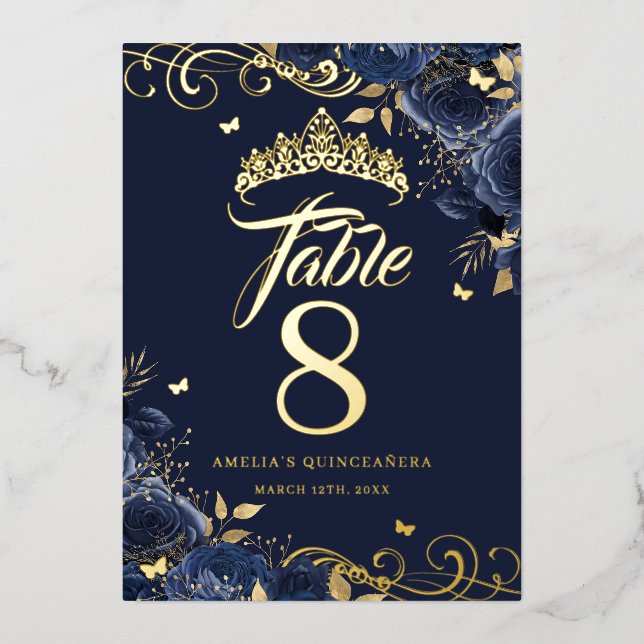 Numéro de table Quinceanera Rose Navy Tourbillon O (Recto)