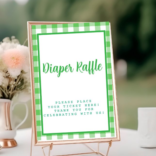 Numéro De Table Raffin de En vichy de couches vert clair (Bright Green Gingham Diaper Raffle Table Number)