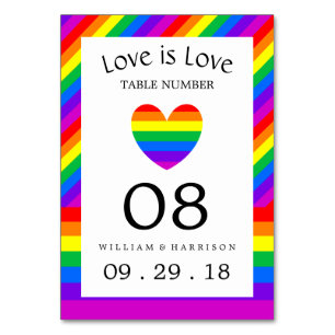 Numéro De Table Rainbow Heart Love is Love Mariage Table No.