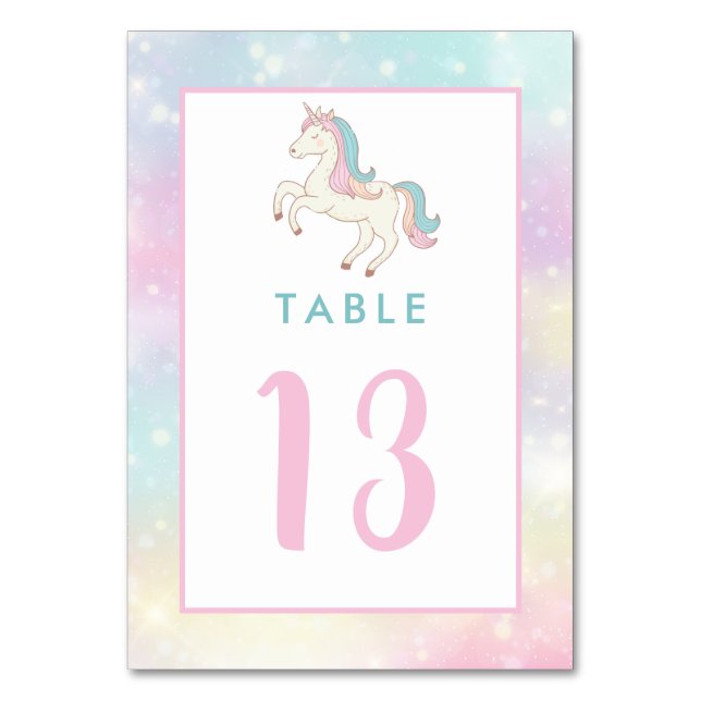 Numéro De Table Rainbow Unicorn Girl's Birthday Party Numéro de ta (Par défaut)