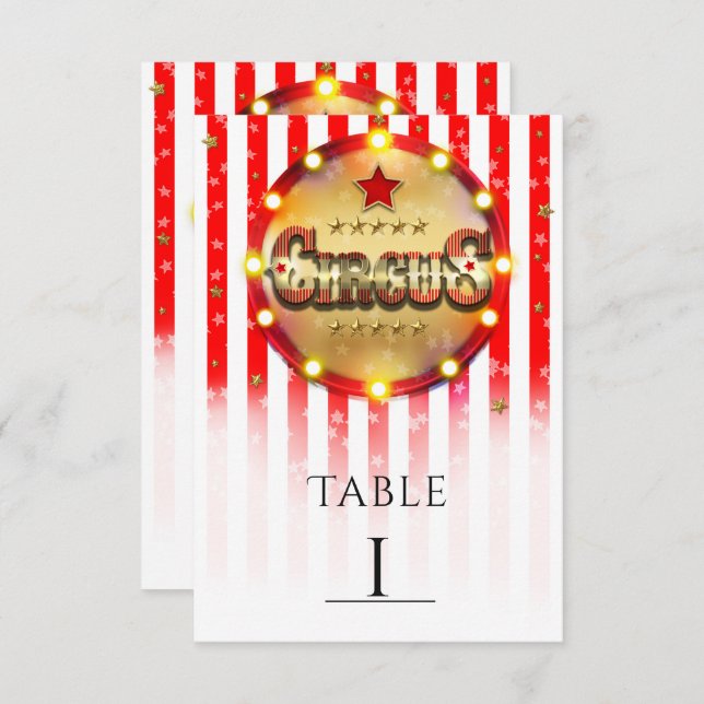 Numéro de table rayé or et blanc pour fête de cirq (Devant / Derrière)