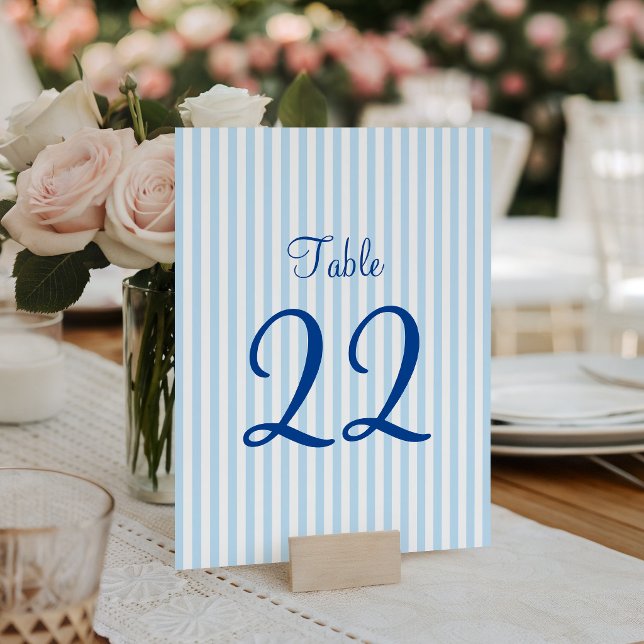 Numéro De Table Rayures Bleu Clair et Blanc (Light Blue and White Stripes Table Number)