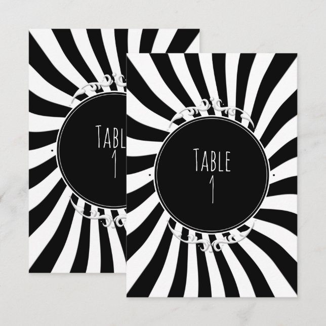 Numéro de table rayures fantaisistes noir et blanc (Devant / Derrière)