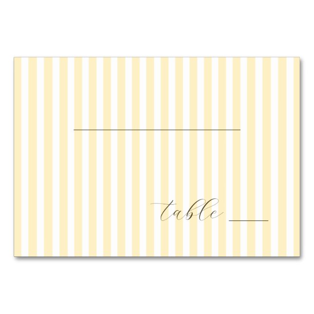 Numéro De Table Rayures Jaune Pâle Élégantes (Devant)