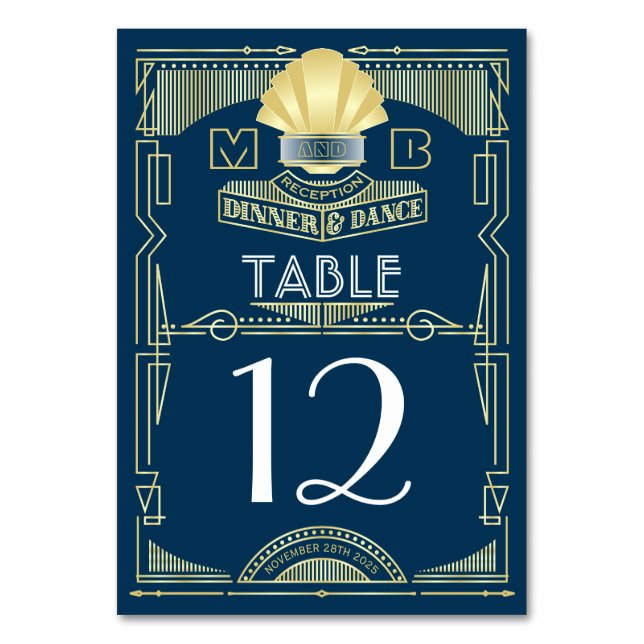 Numéro De Table Réception de mariage Art déco Diner Party Gold Blu (Par défaut)