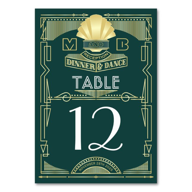 Numéro De Table Réception de mariage Art déco Diner Party Gold Gre (Par défaut)