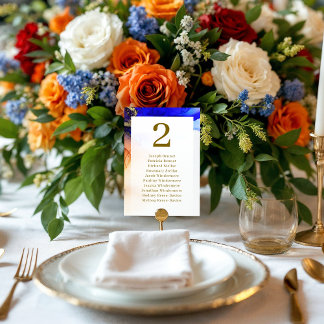 Numéro De Table Réception de mariage bleu saphir vibrant et or