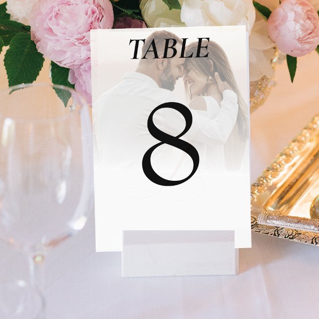 Numéro De Table Réception De Mariage De Photo Blanche Simple Ombre (Simple Ombre White Photo Wedding Reception Table Number)