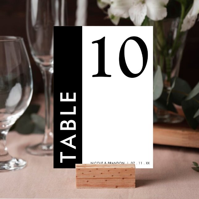Numéro De Table Réception de mariage en bande latérale noire et bl (Black & White Side Stripe Wedding Reception Table Number)