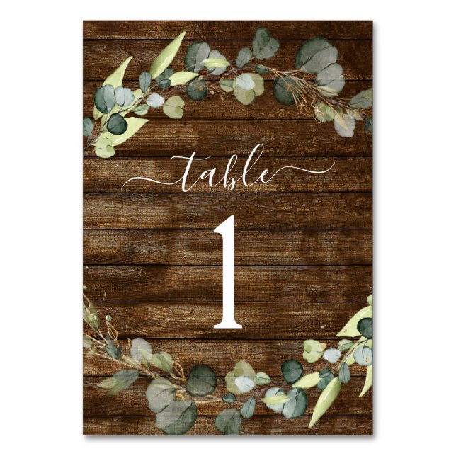 Numéro De Table Réception de mariage Eucalyptus Verdure Bois rusti (Dos)