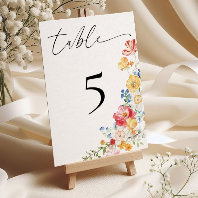 Numéro De Table Réception de mariage Fleur sauvage colorée (Créateur téléchargé)