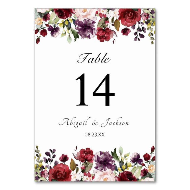Numéro De Table Réception De Mariage Floral Burgundy Classique Siè (Par défaut)