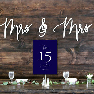 Numéro De Table Réception de mariage moderne bleu marine et écritu