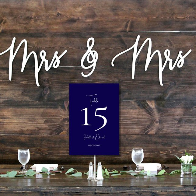 Numéro De Table Réception de mariage moderne bleu marine et écritu (Créateur téléchargé)