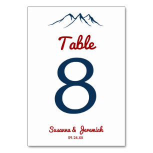 Numéro De Table Réception de mariage rustique rouge et bleu montag