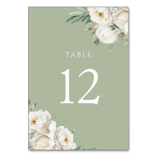 Numéro De Table Réception de mariage Sage Green & White Flower