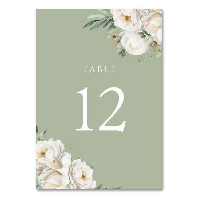 Numéro De Table Réception de mariage Sage Green & White Flower (Par défaut)
