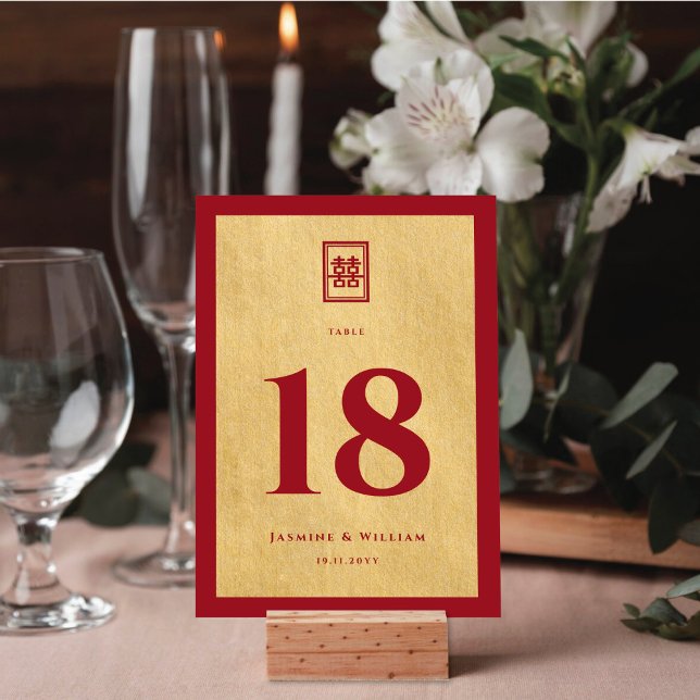 Numéro De Table Rectangle classique Double Xi Mariage chinois d'or (Créateur téléchargé)