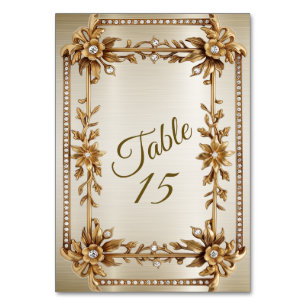 Numéro De Table Rectangle Orné Or mariage Fleurs Dimonées brillant