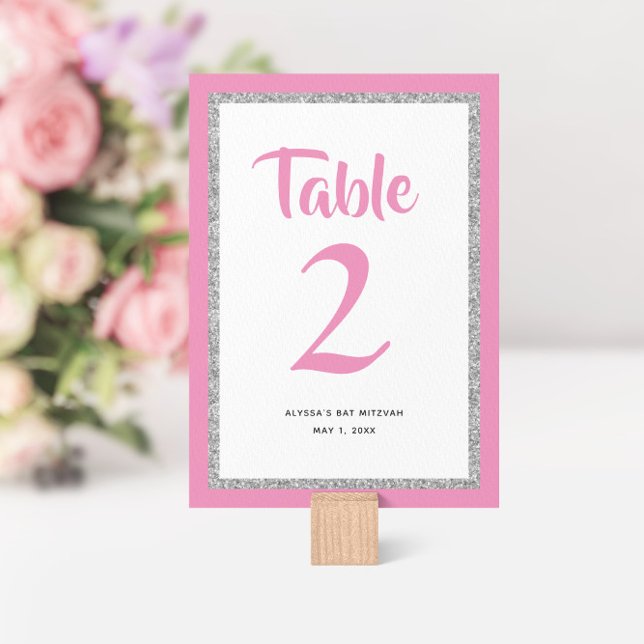 Numéro De Table Rectangle rose et argenté Bat mitzvah (Créateur téléchargé)