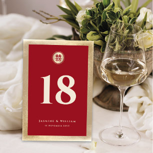 Numéro De Table Red Gold Classic Circle Double Xi Mariage chinois