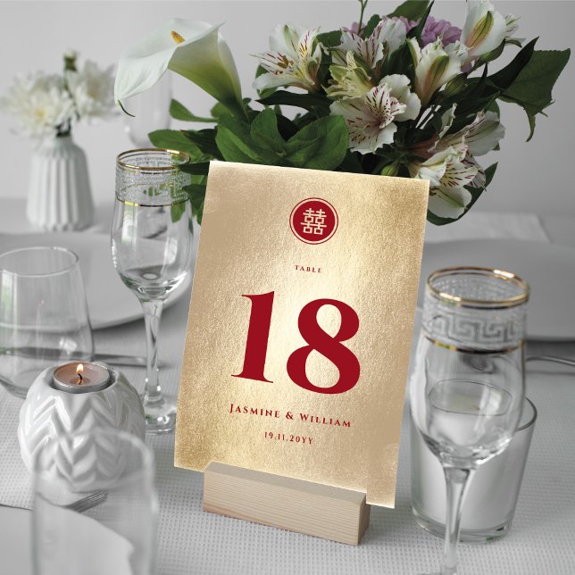 Numéro De Table Red Gold Classic Circle Double Xi Mariage chinois (Créateur téléchargé)