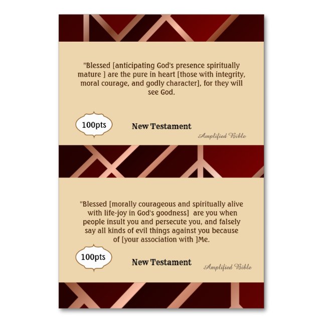 Numéro De Table Red Gold Scripture Reference Card pour le jeu (Dos)