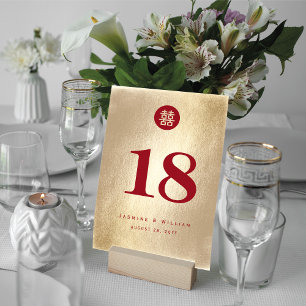 Numéro De Table Red Gold Simple Circle Double Xi Mariage chinois