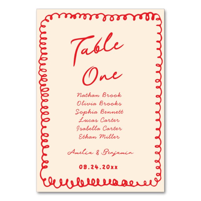 Numéro De Table red hand drawn heart whimsical wedding (Par défaut)