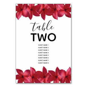 Numéro De Table Red Plumeria Frangipani Mariage Nom d'hôte