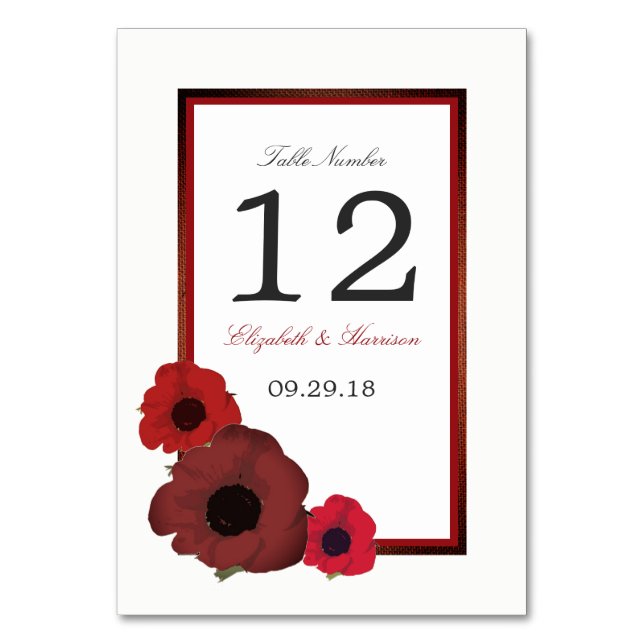 Numéro De Table Red Poppies et Burlap Mariage Tableau No. (Par défaut)