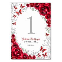 Red Silver Floral Quinceanera