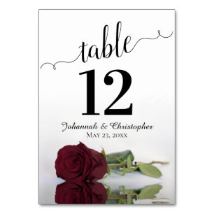 Numéro De Table Reflet Bourgogne ou Maroon Rose mariage élégant