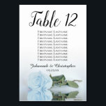 Numéro De Table Reflet Dusty Blue Rose  siège Mariage<br><div class="desc">Ces cartes de numéro de table vous permettront de trouver facilement votre place à la réception de votre mariage. Elles présentent un design simple mais élégant avec une calligraphie en dentelle et un seul rose bleu pâle sur son côté avec des vagues ondulées et des reflets. La carte comprend un...</div>