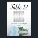 Numéro De Table Reflet Dusty Blue Rose  siège Mariage<br><div class="desc">Ces cartes de numéro de table vous permettront de trouver facilement votre place à la réception de votre mariage. Elles présentent un design simple mais élégant avec une calligraphie en dentelle et un seul rose bleu pâle sur son côté avec des vagues ondulées et des reflets. La carte comprend un...</div>