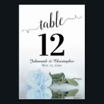 Numéro De Table Reflet lumière Dusty Rose mariage élégant<br><div class="desc">Ces belles cartes de numéro de table faciliteront la recherche de sièges à votre réception de mariage. Dispose d'un design magnifique avec la calligraphie en dentelle et un seul rose bleu clair et poussiéreux sur son côté avec des vagues ondulées et des reflets. Il y a de la place pour...</div>