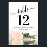 Numéro De Table Reflet Sepia Peach Rose Mariage élégant<br><div class="desc">Ces belles cartes de numéro de table faciliteront la recherche de sièges à votre réception de mariage. Dispose d'un design magnifique avec la calligraphie en dentelle et un seul rose couleur pêche sépia sur son côté avec vagues ondulées et réflexions. Il y a de la place pour les noms du...</div>